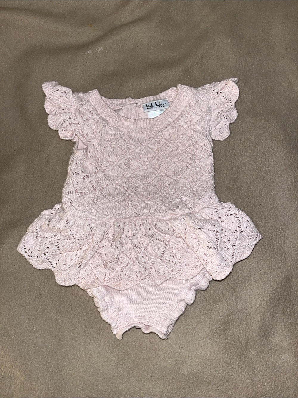 Knit Lace Peplum Baby Dress Bodysuit - Light Pink